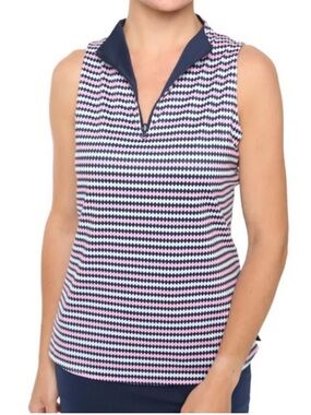 Belyn Key Reversible Sleeveless Polo Top Quarter Zip Diamond Pink Navy Medium